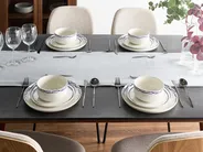 Set med 24 matserviser AMCHUR Porslin Vit/ Blå_1063951