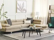 Corner Sofa 5 Seater NORREA Fabric Light Beige Left Hand_685959
