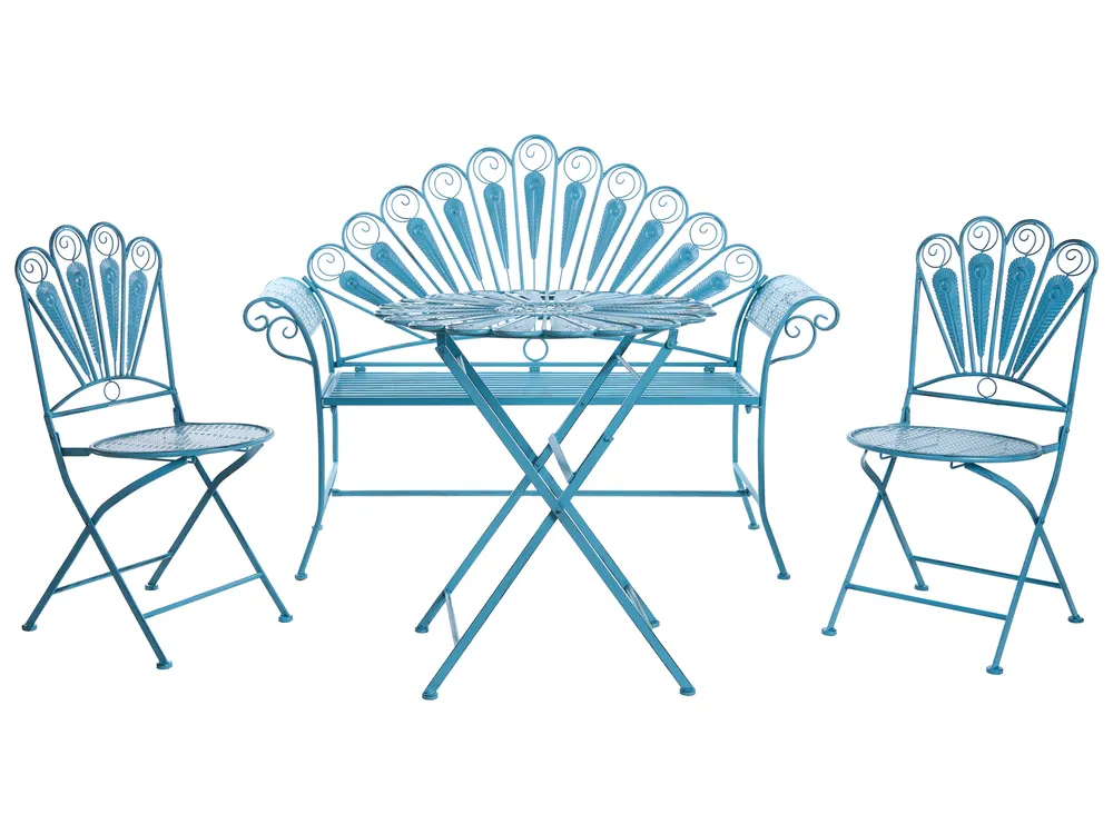 Bistro Set with Bench PAVIA Metal Blue