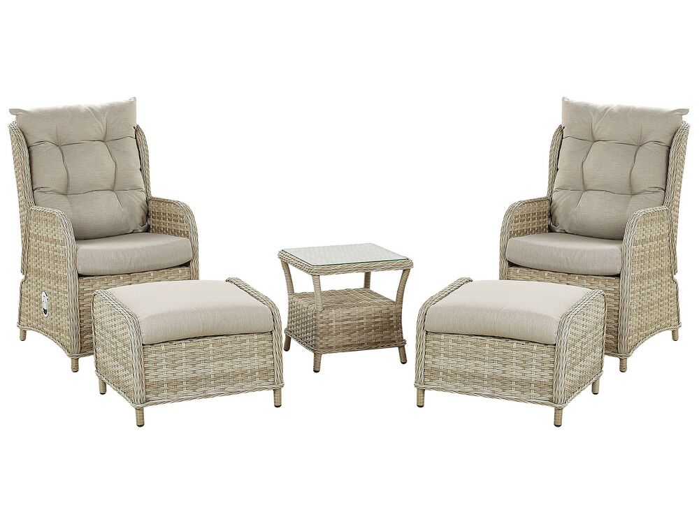 Trädgårdssoffgrupp med bord och fotpall 2-sits PONZA Konstrotting Beige