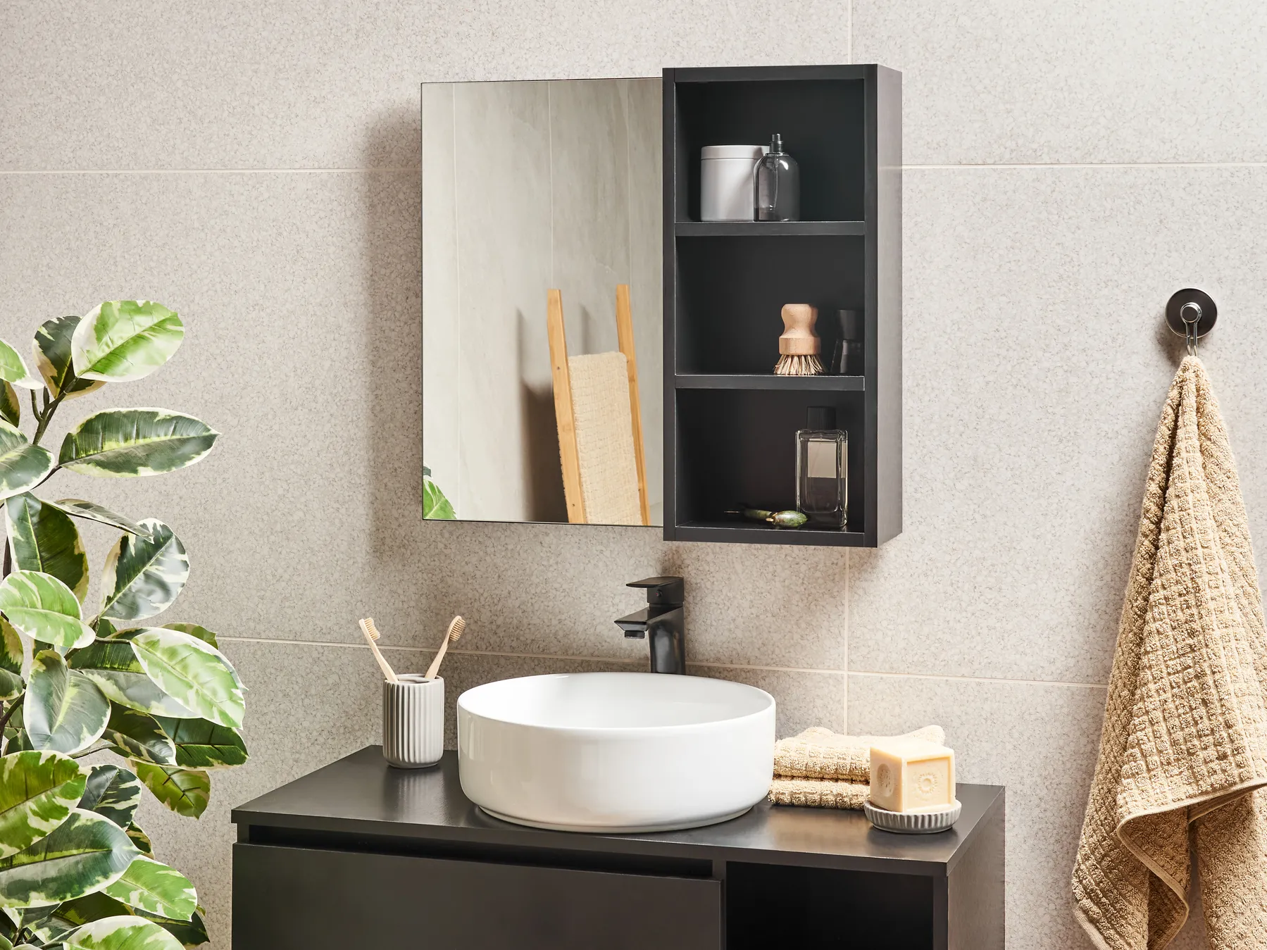 Bathroom Wall Mounted Mirror Cabinet JOINVILLE 60 cm Black_978169