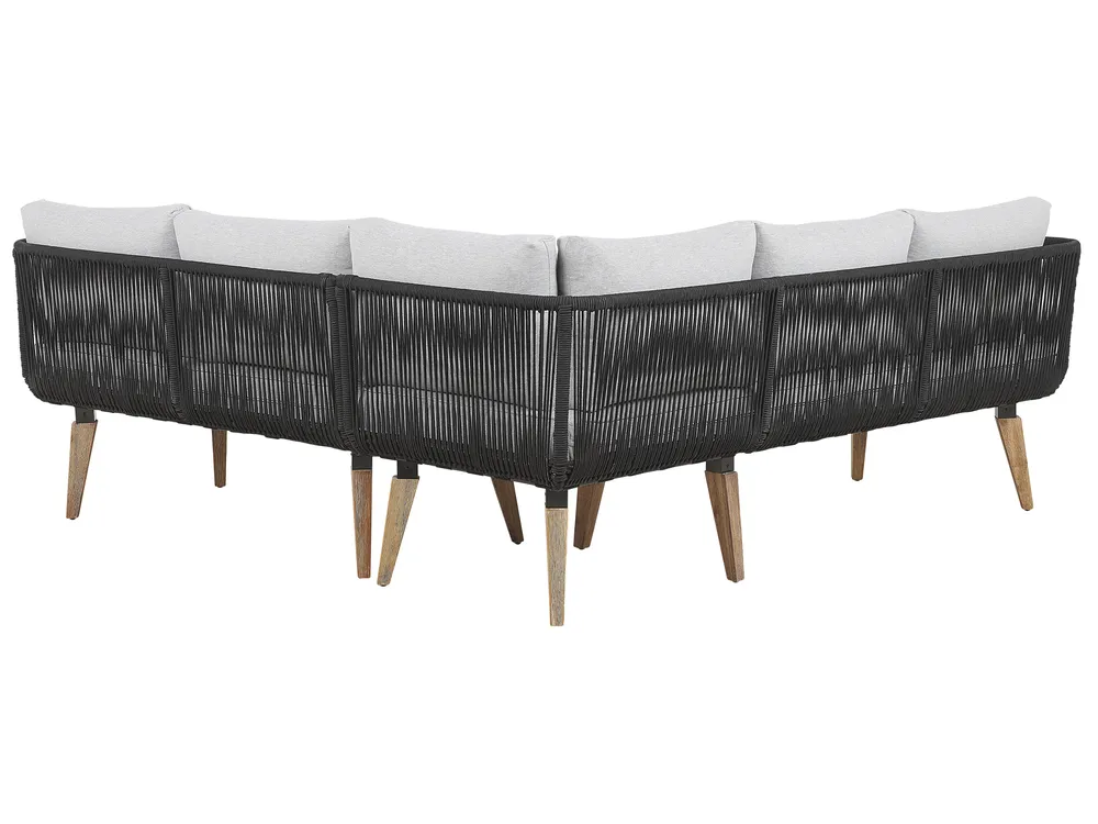 Garden Corner Sofa with Table 5 Seater ALCAMO Acacia Wood Black Left Hand_764952