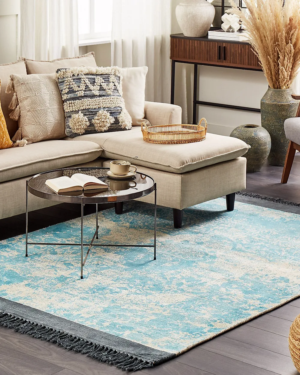 Rug AKARSU Blue 160 x 230 cm Viscose_1179058