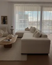 Corner Sofa 4 Seater LUNGO with Ottoman Boucle White Right Hand_983459
