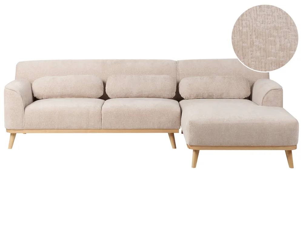 Corner Sofa 3 Seater SIMOS Chenille Beige Left Hand