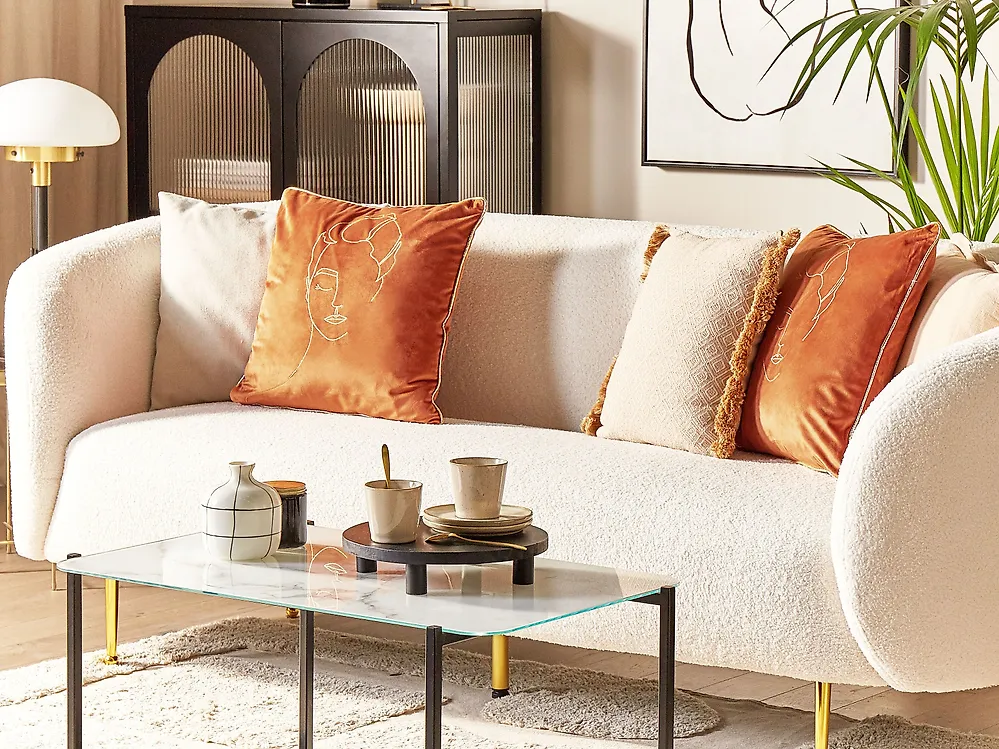 Set med 2 prydnadskuddar CROCUS 45 x 45 cm Sammet Orange Abstrakt tryck_1179828