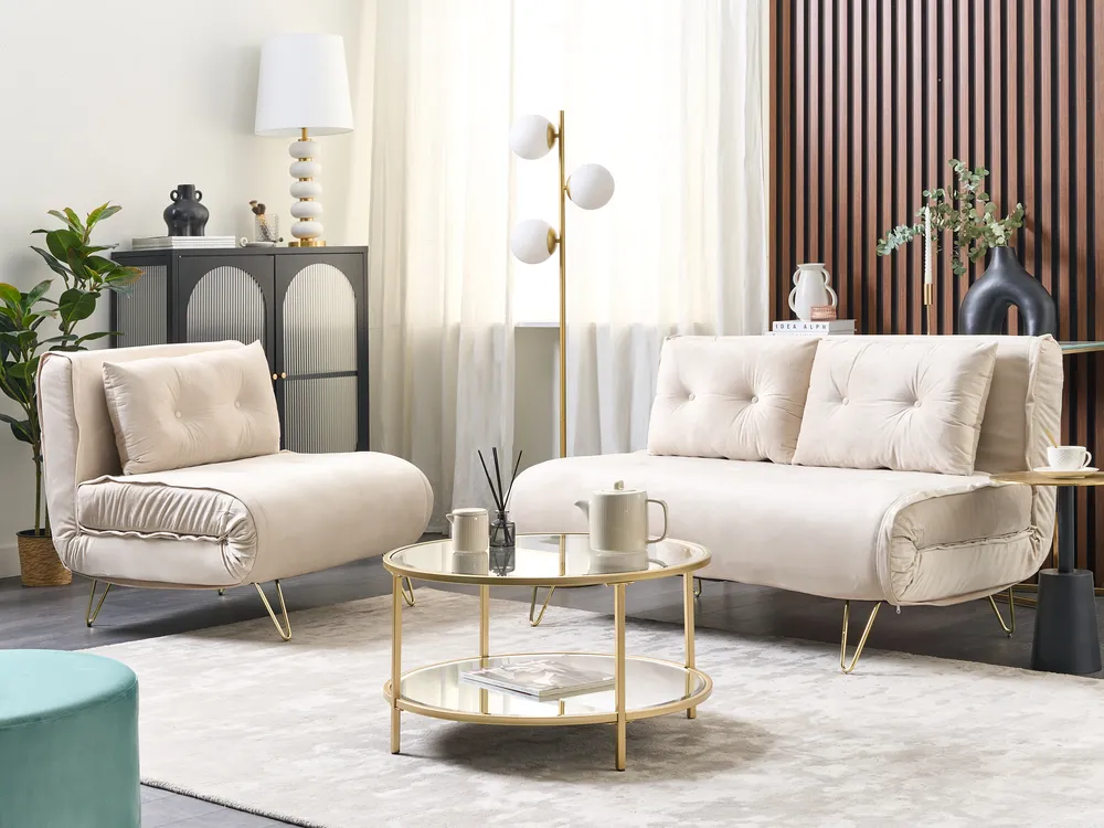 Sofa Bed 2 Seater VESTFOLD Velvet Beige_851043