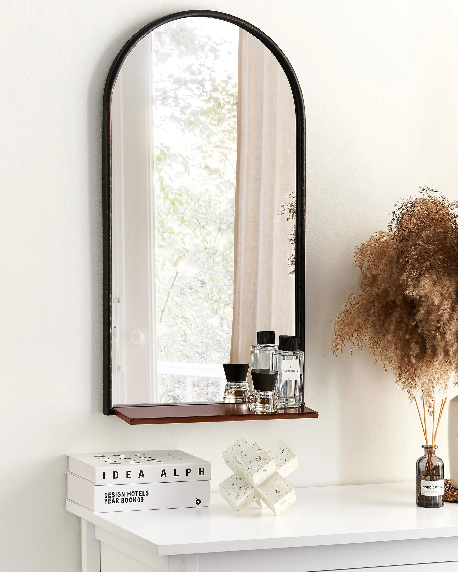 Wall Mirror with Shelf DOMME 40 cm 67 cm Metal Black_837873