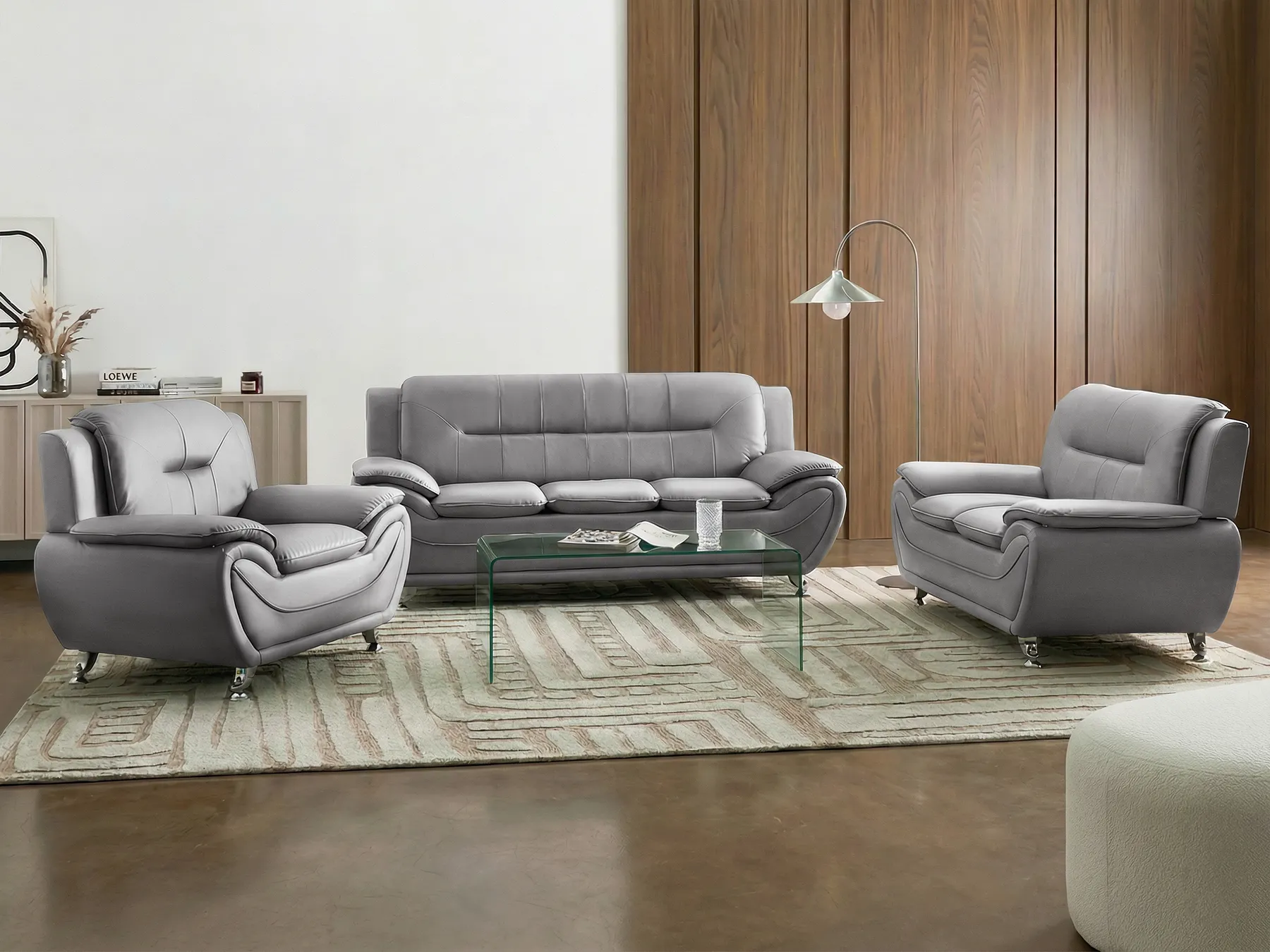 Living Room Set 6 Seater LEIRA Faux Leather Grey_1058664