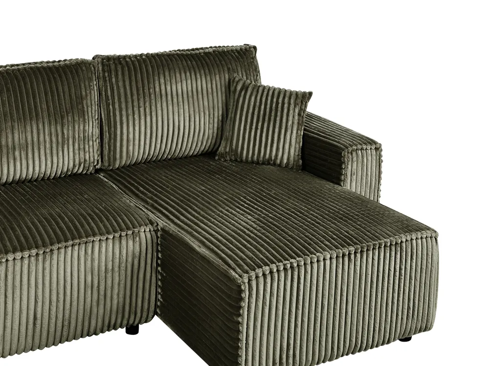Corner Sofa Bed 3 Seater ABACKA with Storage Corduroy Green Left Hand_959941