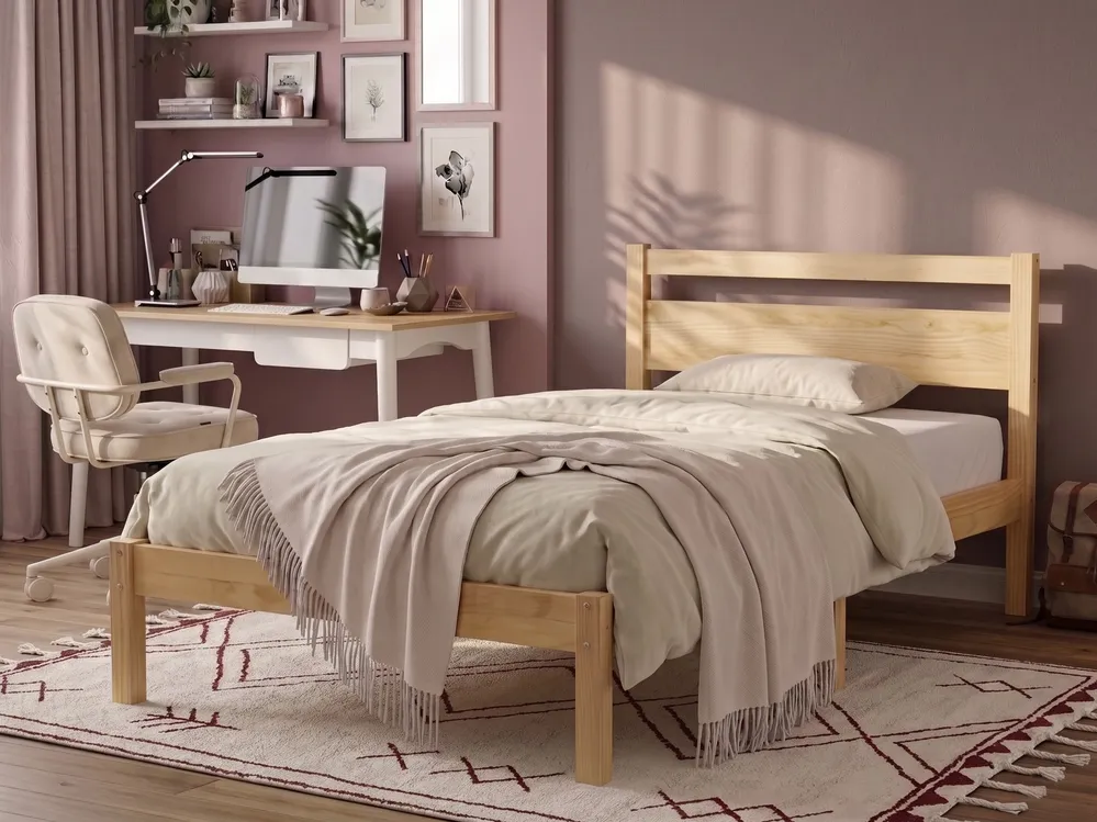 Bed Pine Wood MERCURER 90 x 200 cm (EU Single) Light Brown