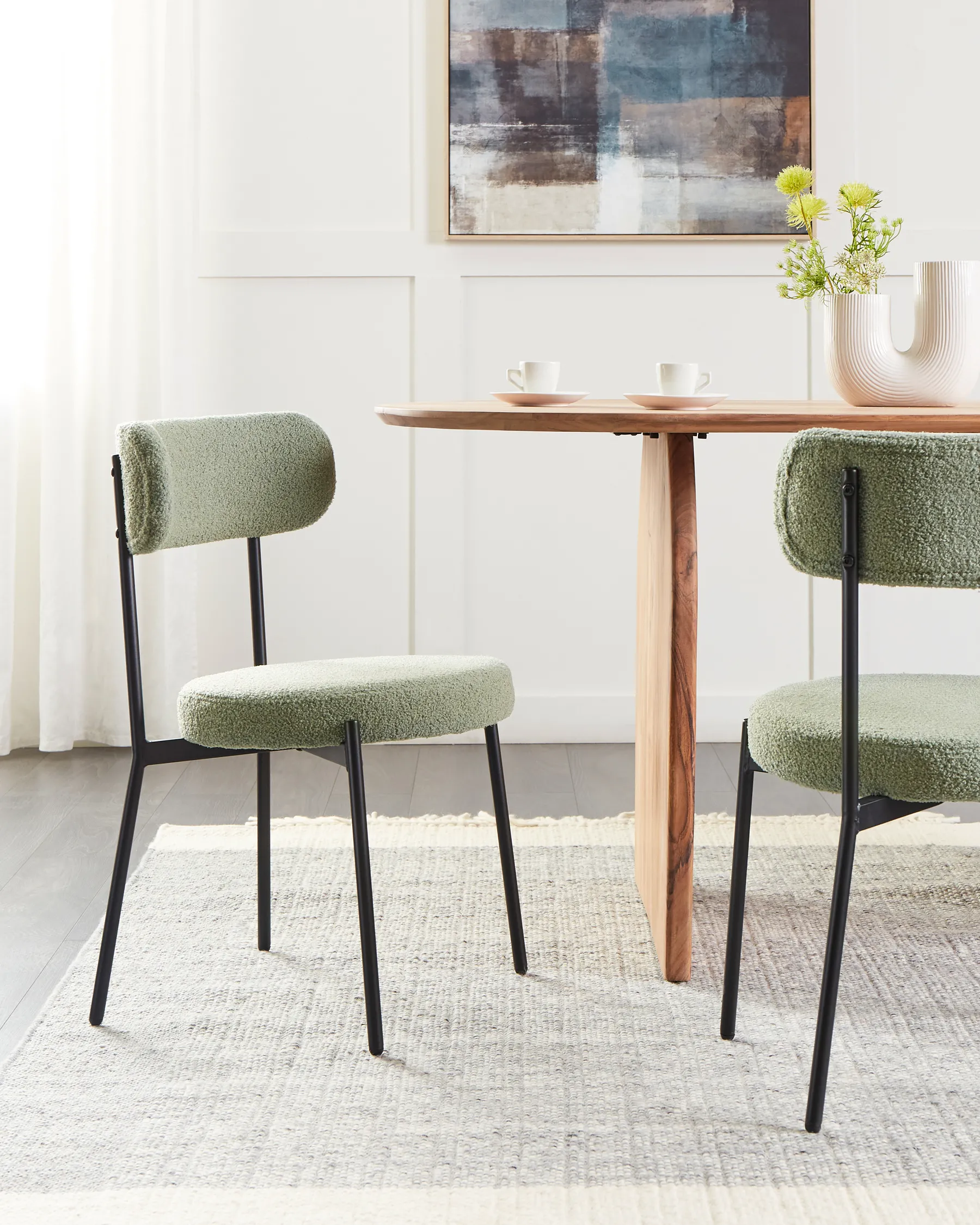 Set of 2 Dining Chairs ALLISON Boucle Light Green_929053