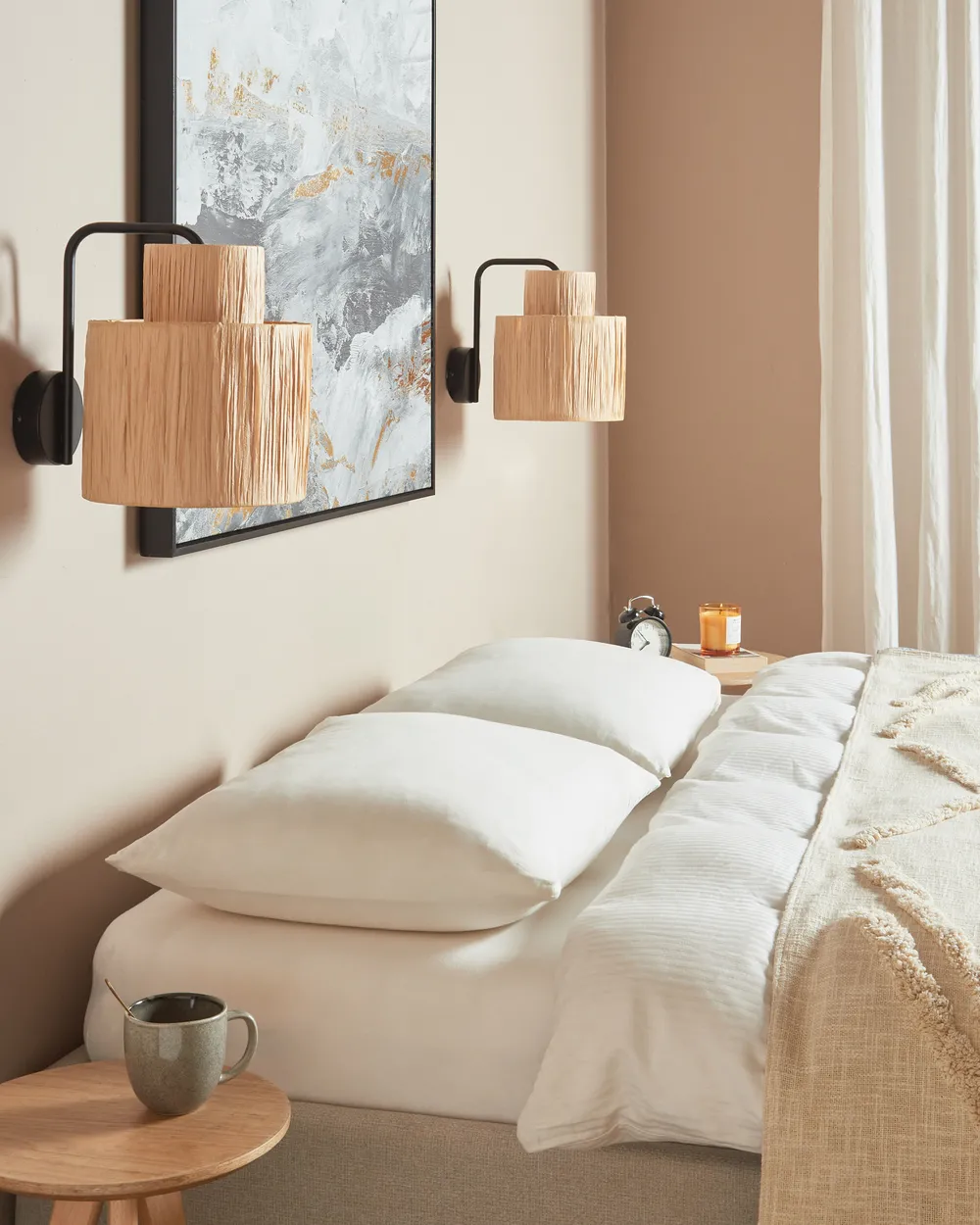Sett med 2 vegglamper SHINFA Flettverk Naturlig_899934