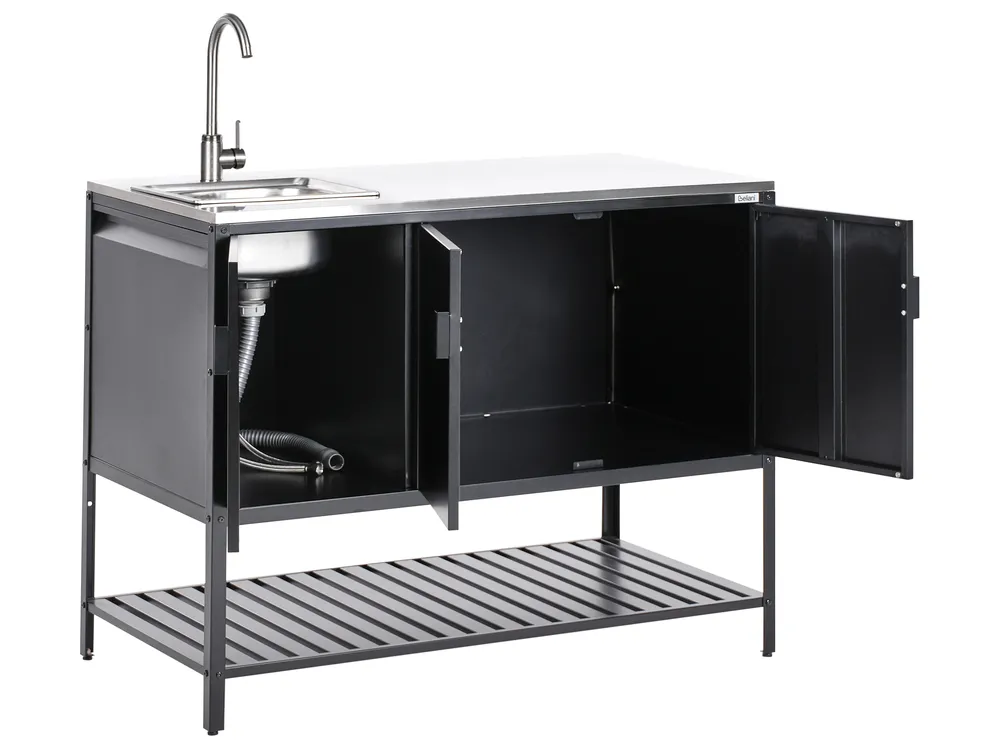 3 Piece Outdoor Kitchen Set with Sink MAENZA Black Metal_981516