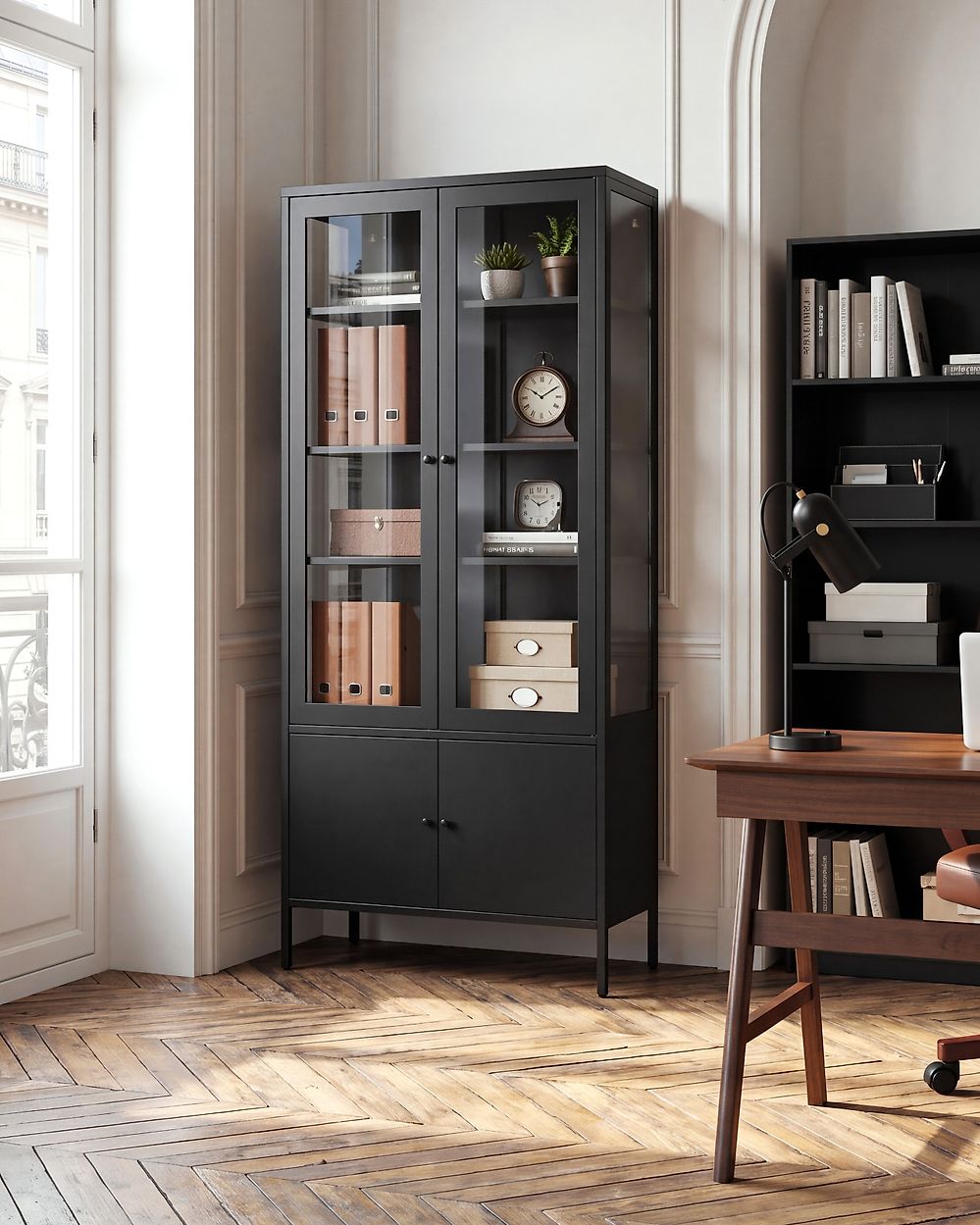 Glass Display Cabinet OXTED 80 cm Metal Black