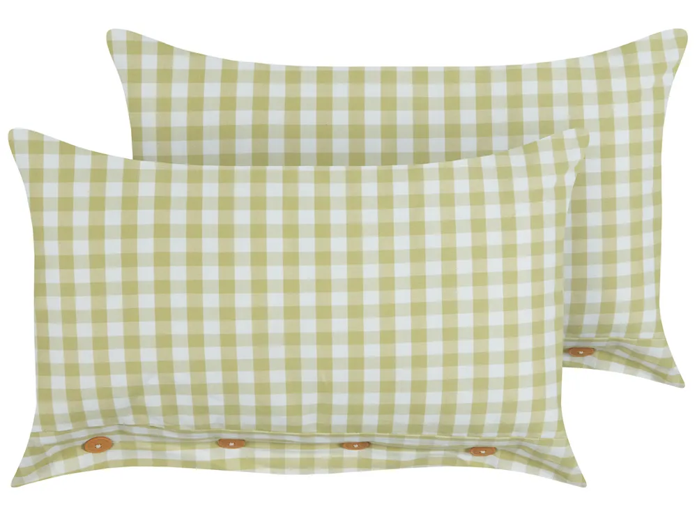 Set of 2 Decorative Cushions TALYA 40 x 60 cm Olive Green Checked