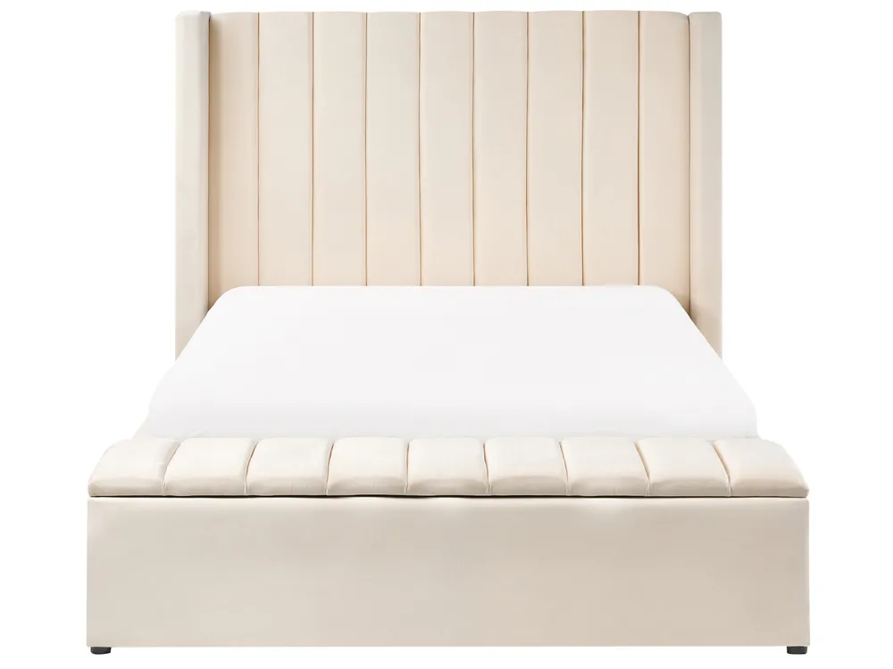 Waterbed with Storage Bench NOYERS Velvet Off-White 140 x 200 cm (EU Double)_1036744