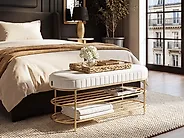 2 Tier Shoe Bench VERGENNES Velvet Beige_1186271
