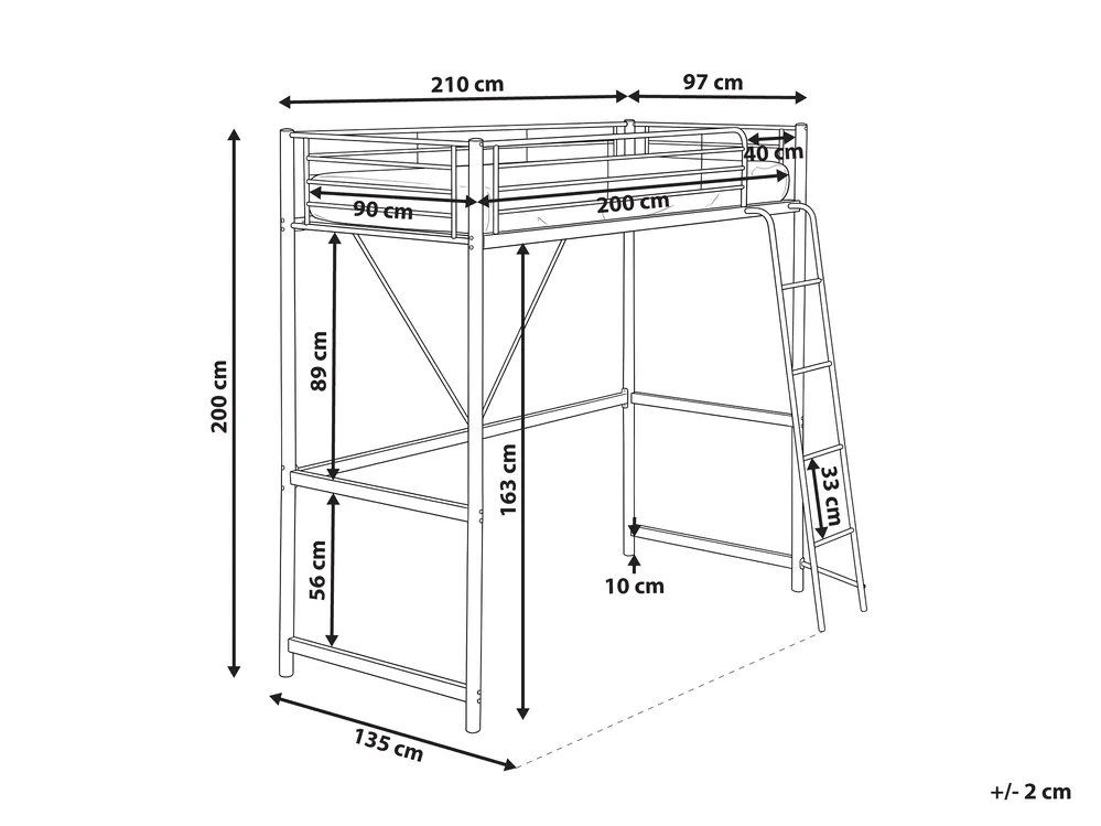 High Sleeper Bed CHASSORS 90 x 200 cm (EU Single) Black_1141581