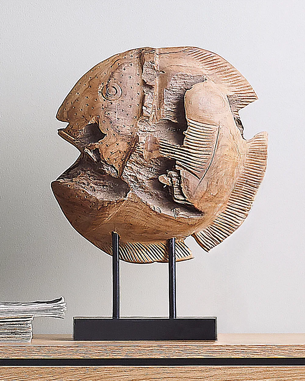 Dekorativ figur Fisk PLAICE FISH Teaktre Brun_879058