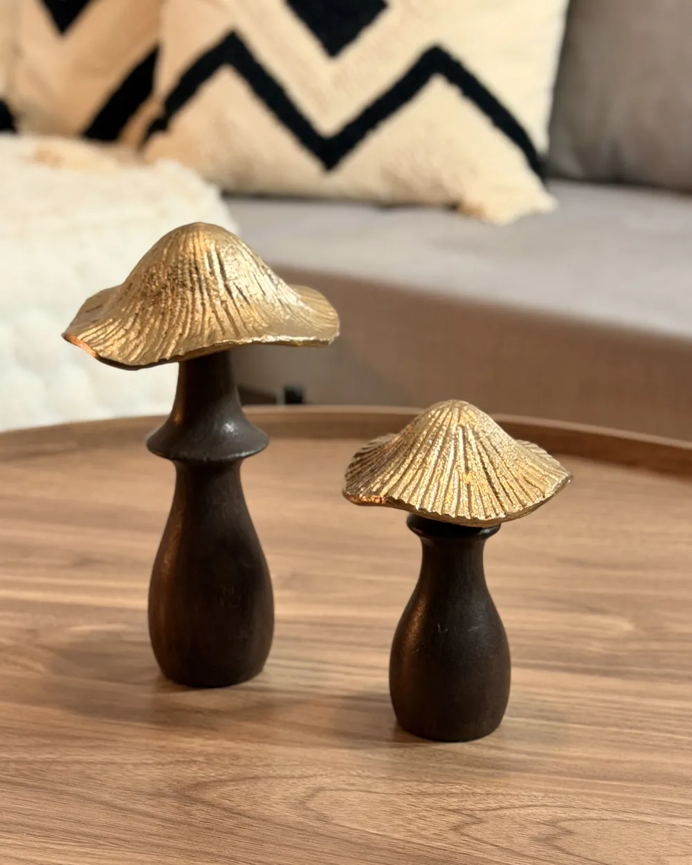 Set of 2 Figurines Mushroom DUBLJANI Black/ Gold_1065706