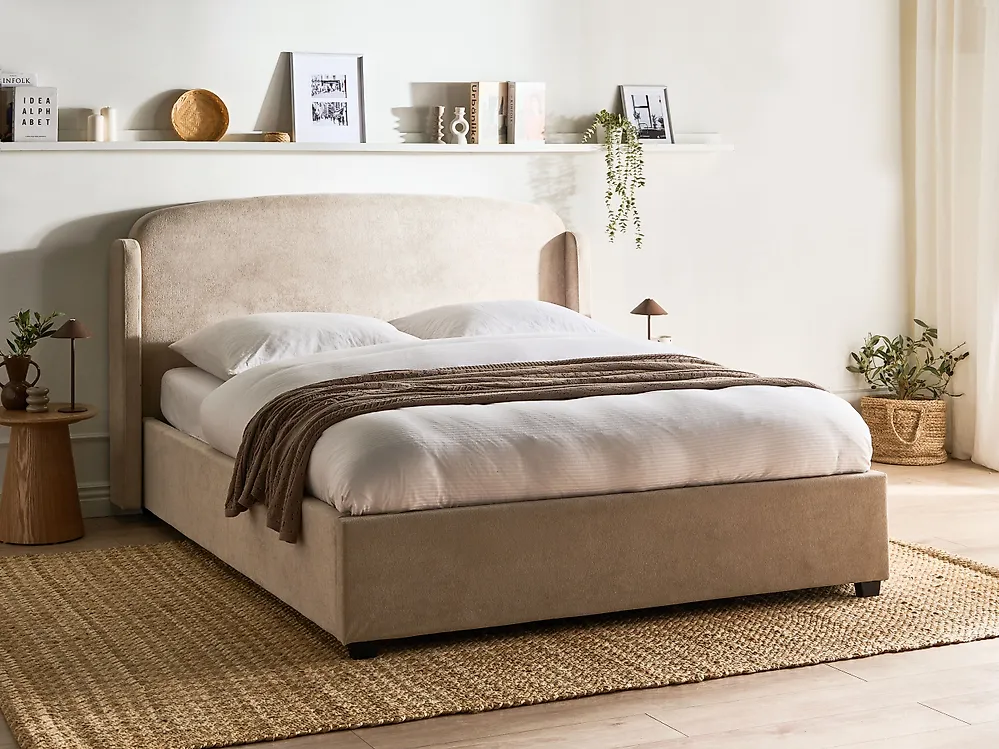 Ottoman Bed BERNAY Fabric Taupe 160 x 200 cm (EU King Size)_1184980