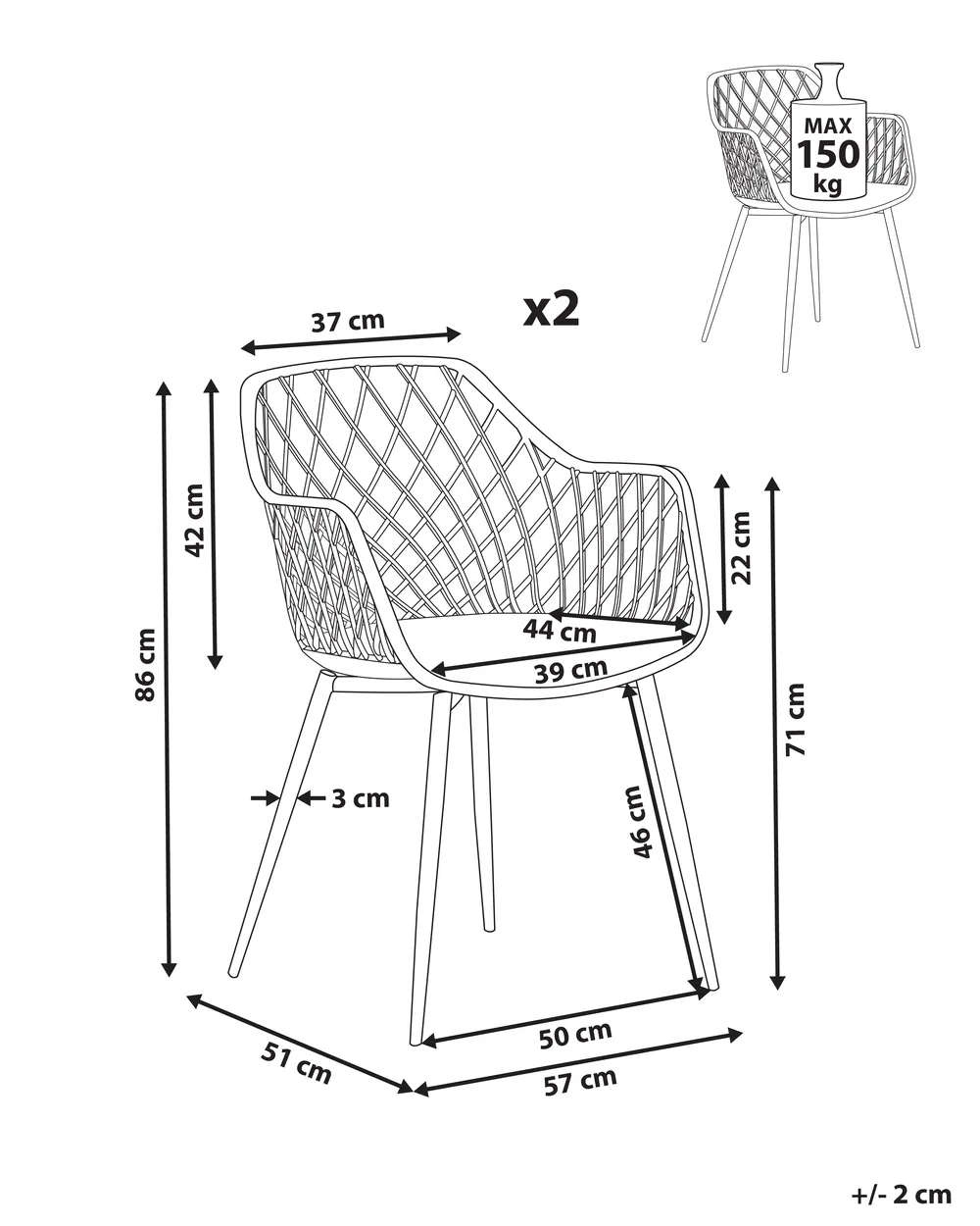 Set med 2 matstolar NASHUA Ljusgrå_804999