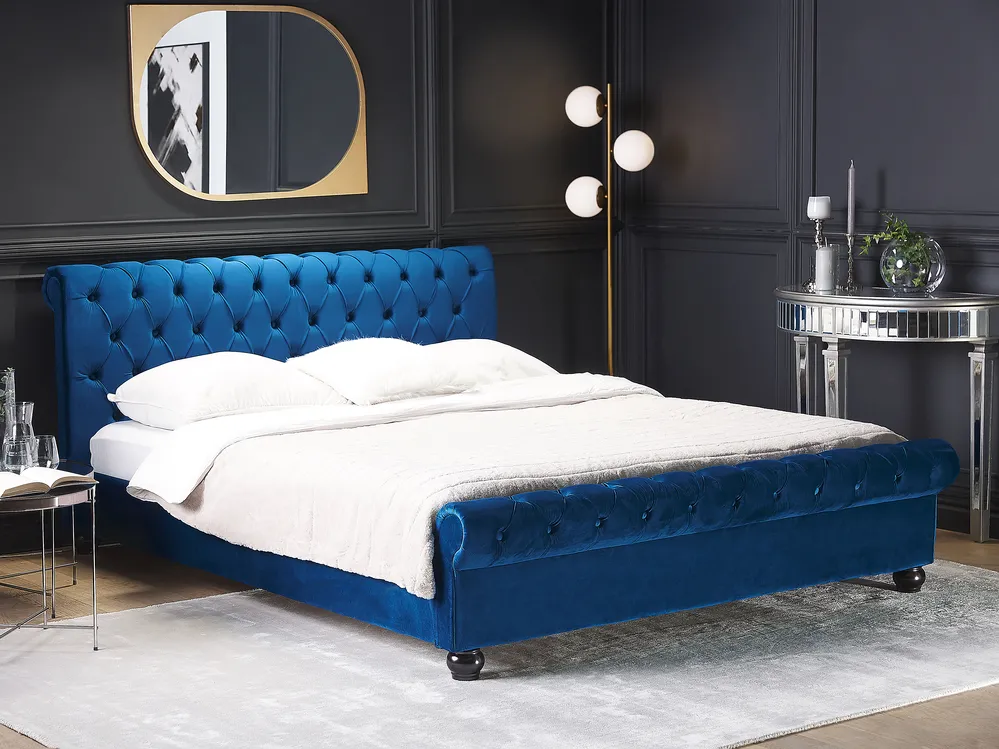 Bed Velvet AVALLON 160 x 200 cm (EU King Size) Navy Blue