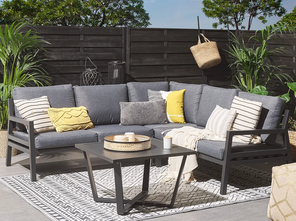 Garden Corner Sofa with Table 5 Seater VIZZINI Metal Grey