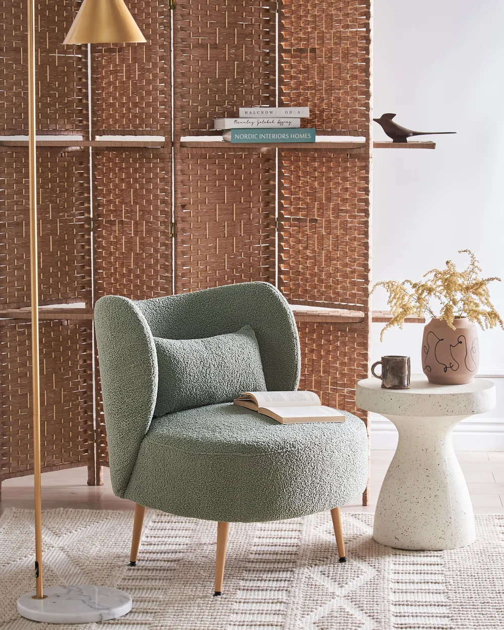 Armchair OTSBY II with Cushion Boucle Green