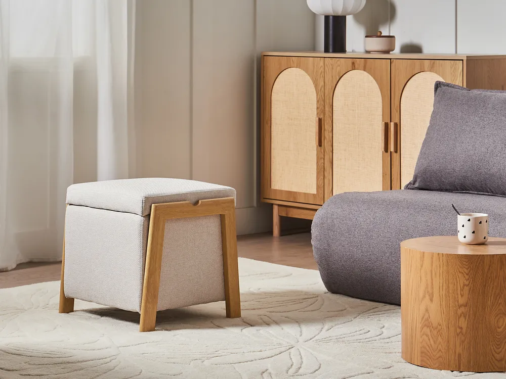 Storage Pouffe EDLAND Fabric 45 cm Light Beige
