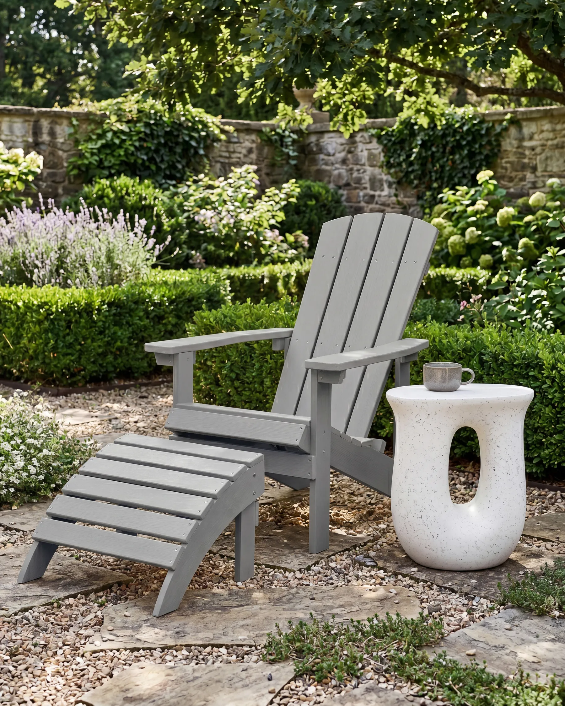 Garden Chair ADIRONDACK with Footstool Light Grey_809521