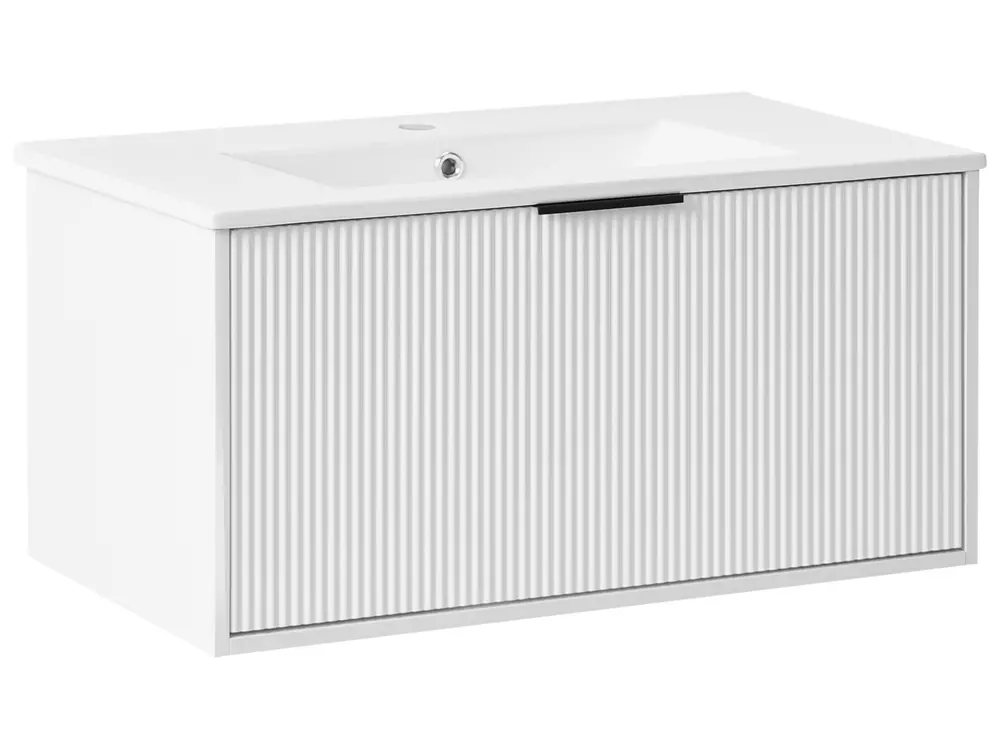 Wall Mounted Vanity Unit with Basin with Black Handle TILCARA White