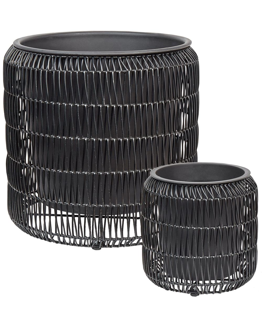Set of 2 Plant Pots BRODIEA 26/45 cm PE Rattan Black