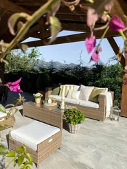 Garden Lounge Set with Table and Ottoman 5 Seater BELLUNO PE Rattan White_824399