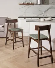 Set of 2 Bar Chairs ISANTI Wood Dark Brown/ Green_1031574
