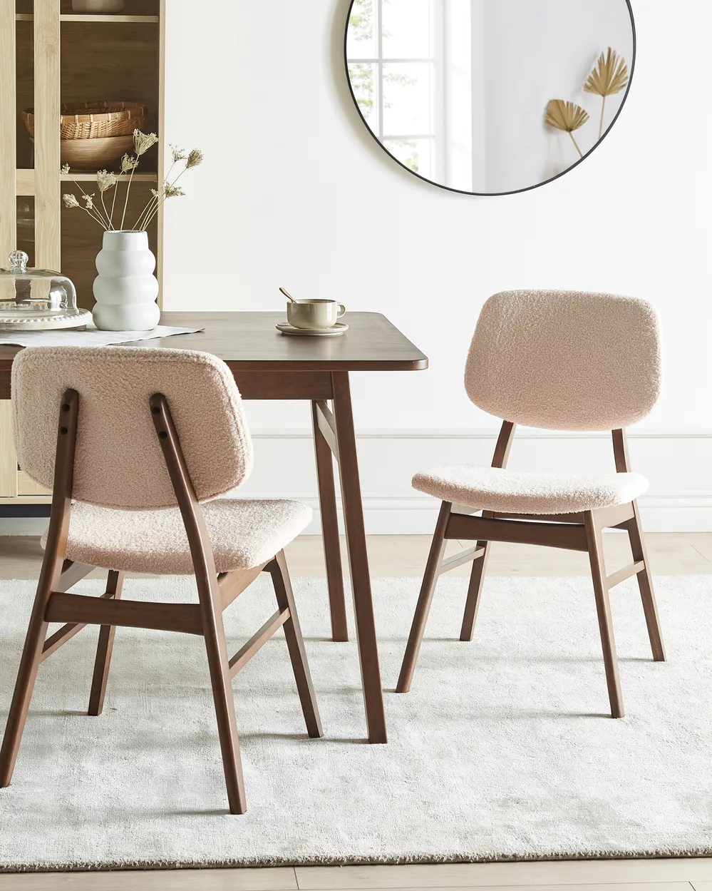 Set of 2 Dining Chairs ELAINE Boucle Dark Brown/ Beige
