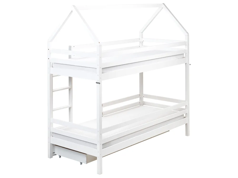 Bunk Bed with Drawers House Pine Wood GIRGOLS 90 x 200 cm (EU Single) with Storage White_1082532
