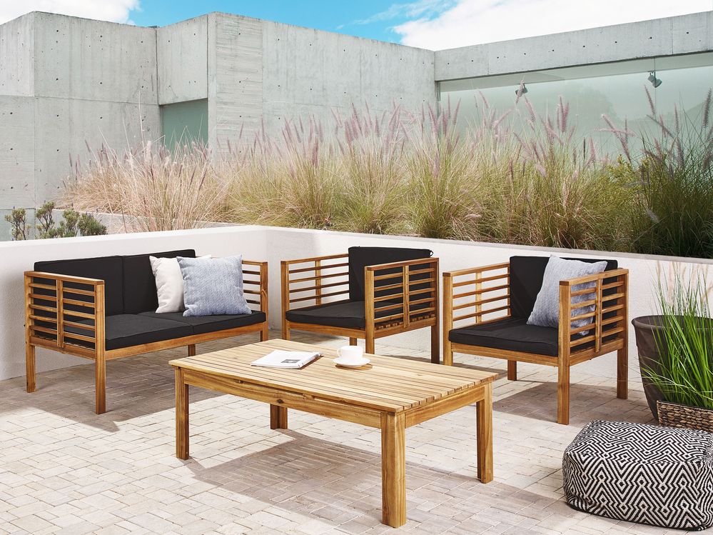 Garden Lounge Set with Table 4 Seater PACIFIC Acacia Wood Black