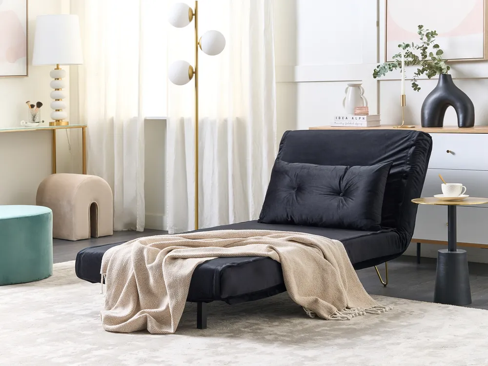 Single Sofa Bed VESTFOLD Velvet Black_850993