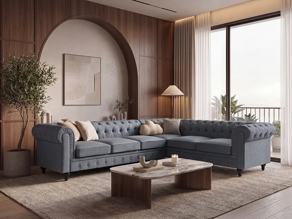 Hörnsoffa CHESTERFIELD Grå Vänstervänd_1151260