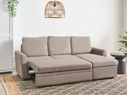 Corner Sofa Bed 3 Seater NASSJO with Storage Faux Linen Light Brown Left Hand_999827