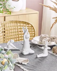 Set of 3 Figurines Hare BREST Ceramic White_798708