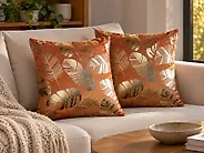 Koristetyynysetti 2 kpl SUNFLOWER 45 x 45 cm Sametti Oranssi Kasvikuvio_1179787