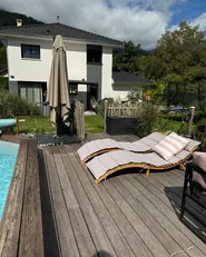 Sun Lounger with Cushion LUINO Acacia Wood Grey_978908