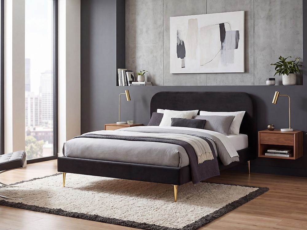 Säng med lamellram Sammet FLAYAT 180 x 200 cm Svart