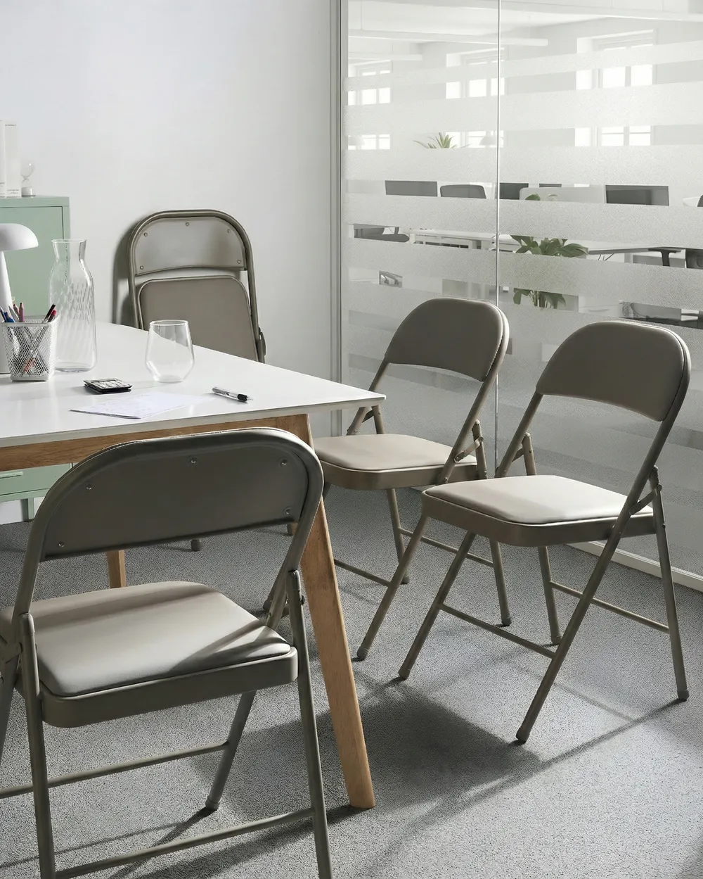 Set of 4 Folding Chairs SHASTA Metal Taupe