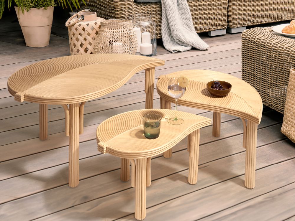 Sett med 3 sofabord PARALIA Rotting Naturlig