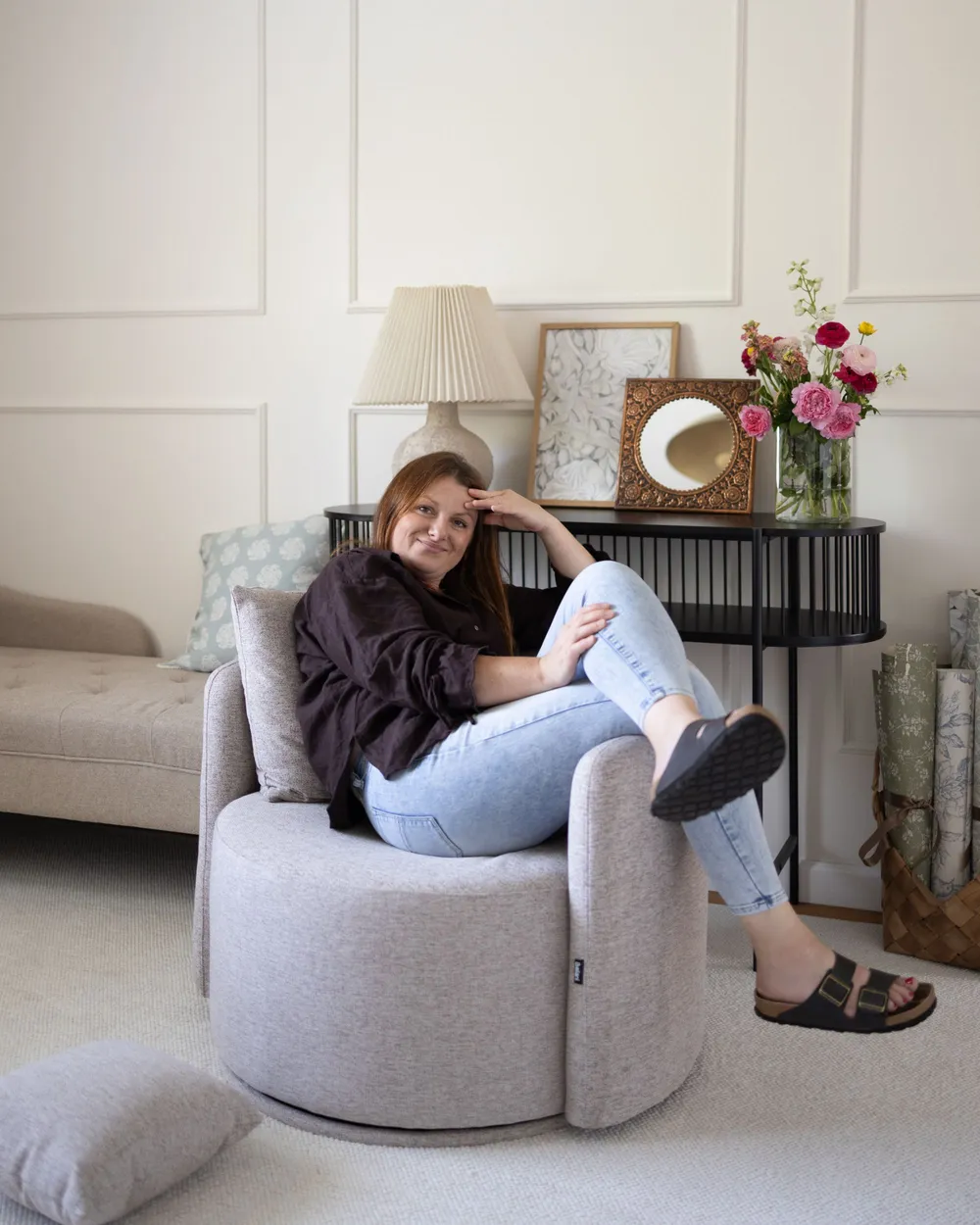 Svängbar fåtölj ENNORA Beige_1146783