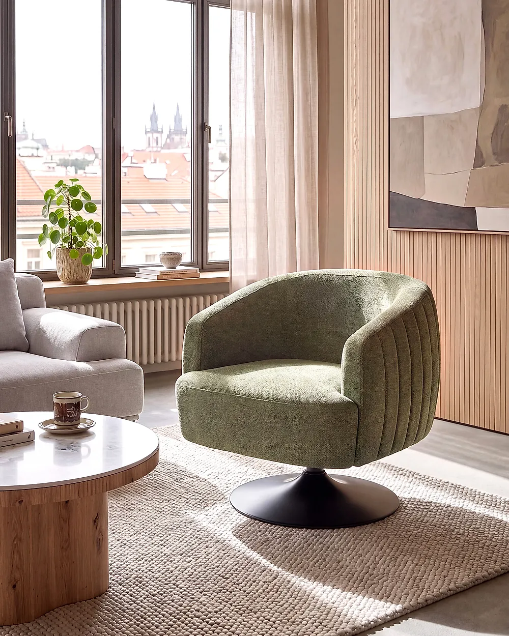 Swivel Armchair NORAGER Fabric Green